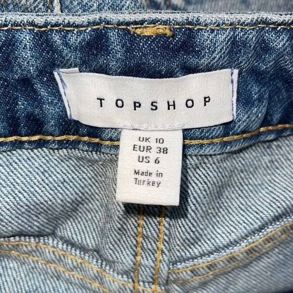 Topshop Womens High Rise Distressed Extreme Rip Denim Skirt Medium Wash 6 NWOT
