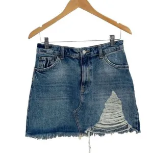 Topshop Womens High Rise Distressed Extreme Rip Denim Skirt Medium Wash 6 NWOT