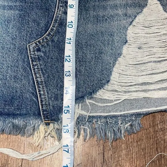 Topshop Womens High Rise Distressed Extreme Rip Denim Skirt Medium Wash 6 NWOT