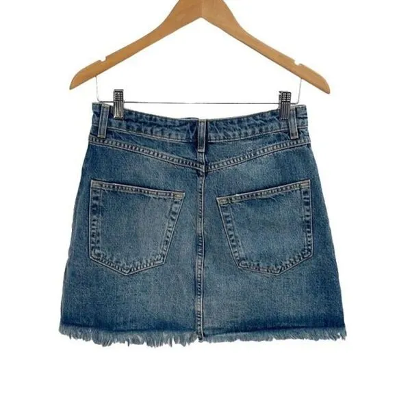 Topshop Womens High Rise Distressed Extreme Rip Denim Skirt Medium Wash 6 NWOT