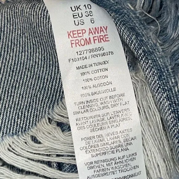Topshop Womens High Rise Distressed Extreme Rip Denim Skirt Medium Wash 6 NWOT