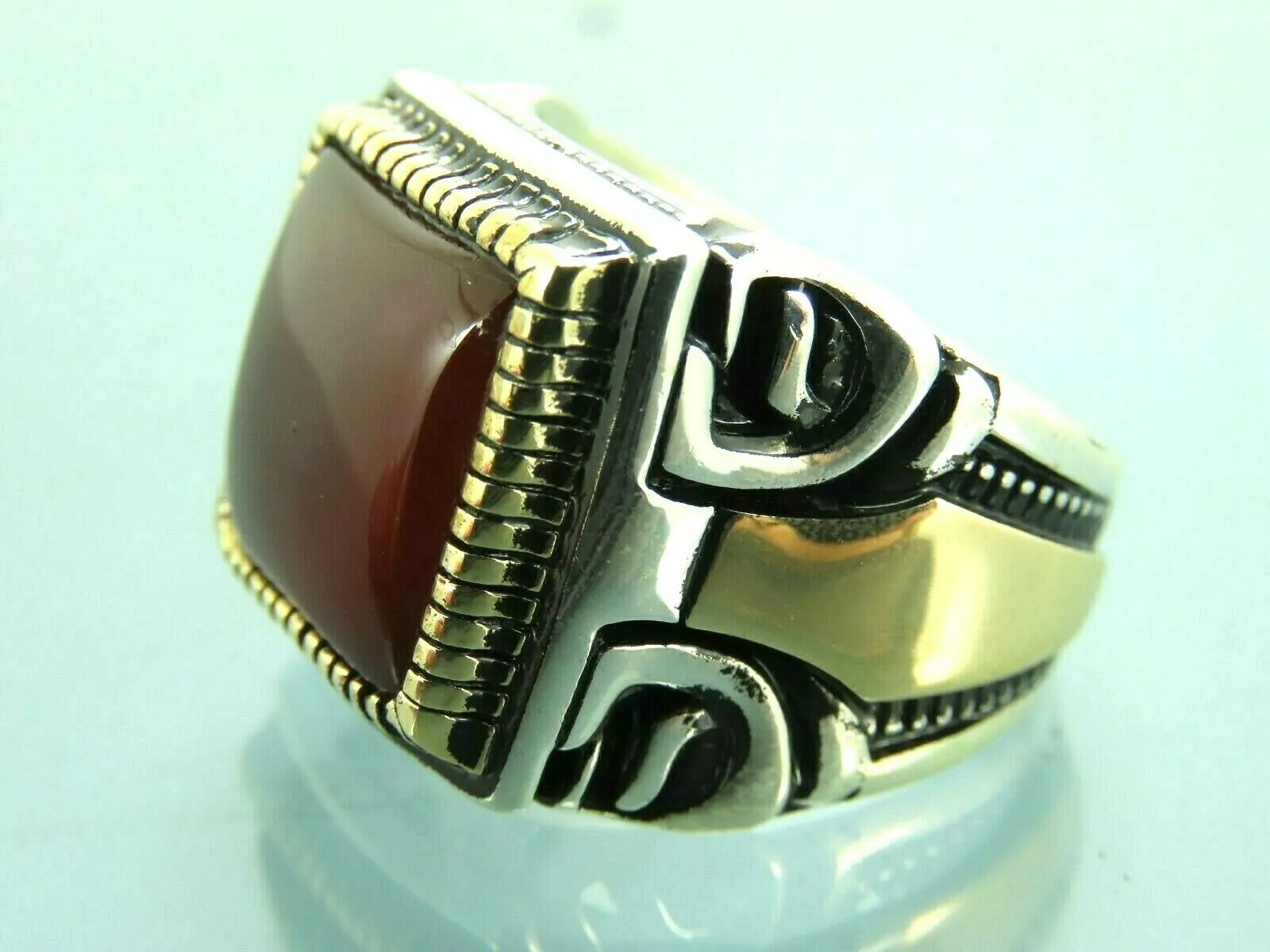 Turkish Handmade Jewelry 925 Sterling Silver Agate Stone Mens Rings