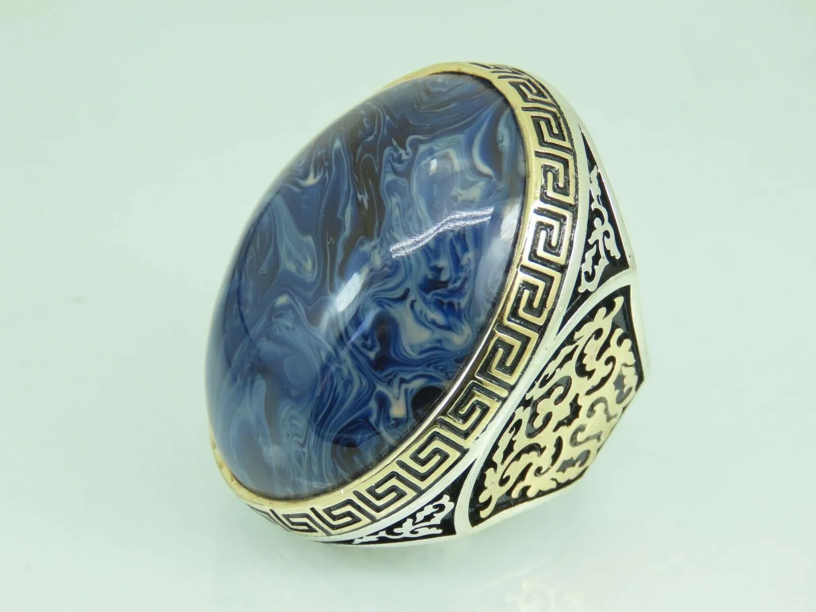 Turkish Handmade Jewelry 925 Sterling Silver Agate Stone Mens Rings
