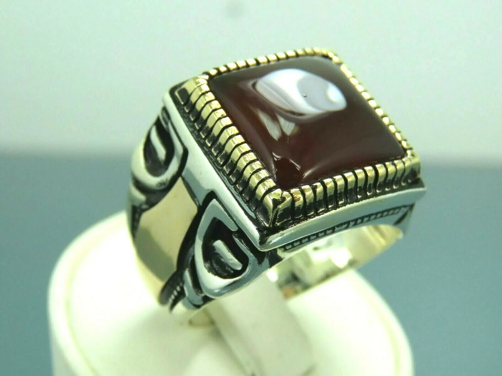 Turkish Handmade Jewelry 925 Sterling Silver Agate Stone Mens Rings
