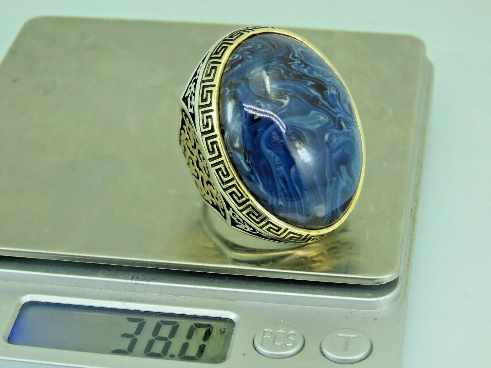 Turkish Handmade Jewelry 925 Sterling Silver Agate Stone Mens Rings