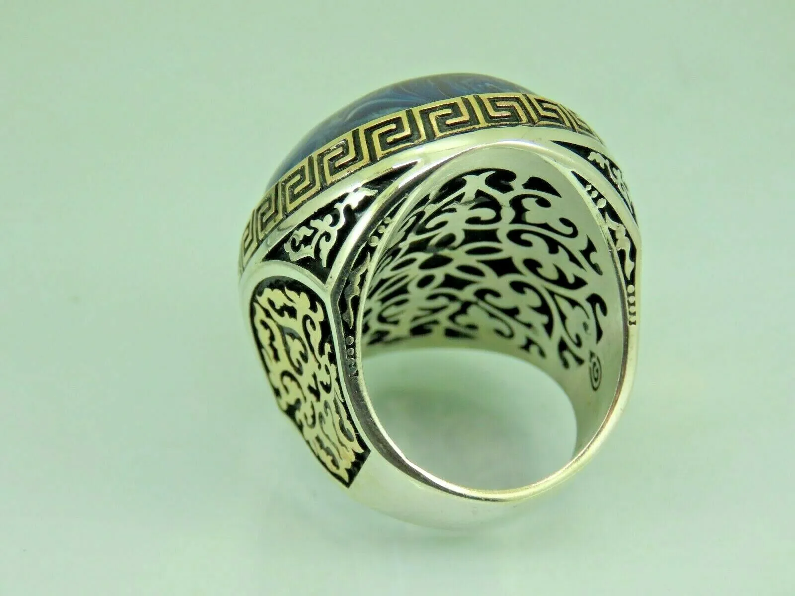 Turkish Handmade Jewelry 925 Sterling Silver Agate Stone Mens Rings