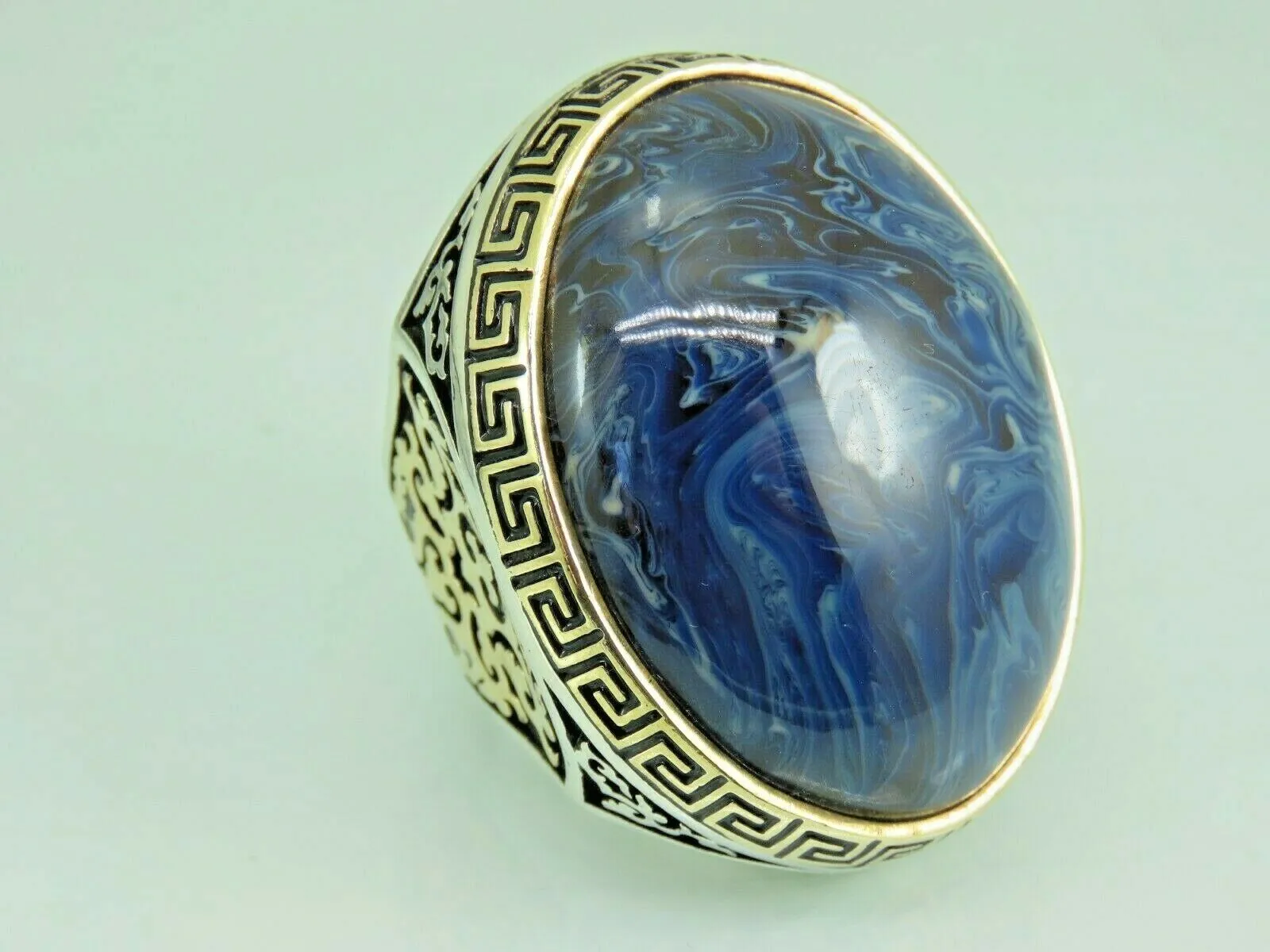 Turkish Handmade Jewelry 925 Sterling Silver Agate Stone Mens Rings