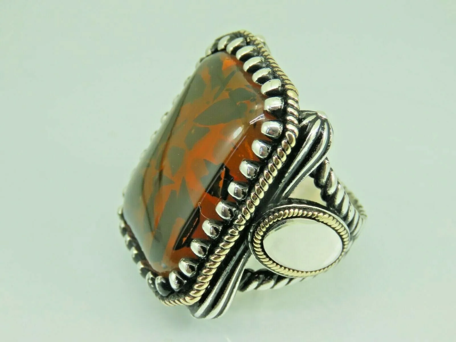 Turkish Handmade Jewelry 925 Sterling Silver Amber Stone Mens Rings
