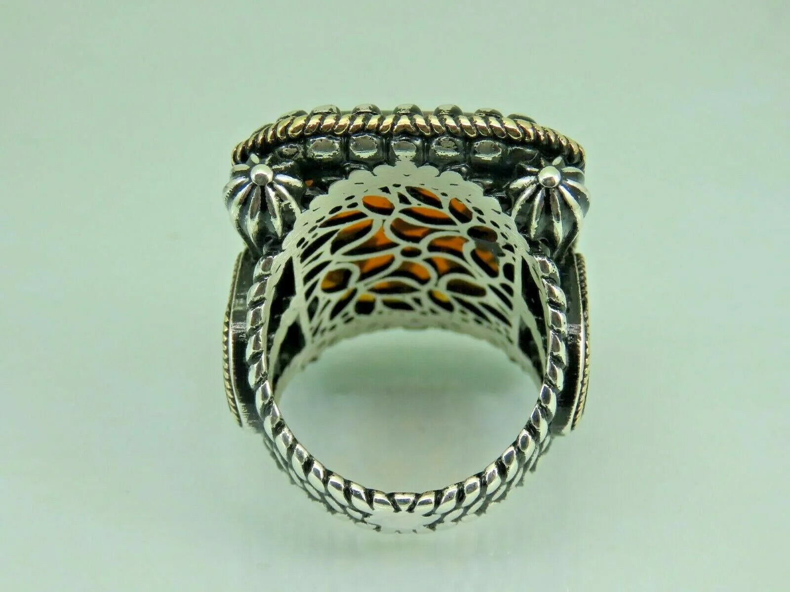Turkish Handmade Jewelry 925 Sterling Silver Amber Stone Mens Rings