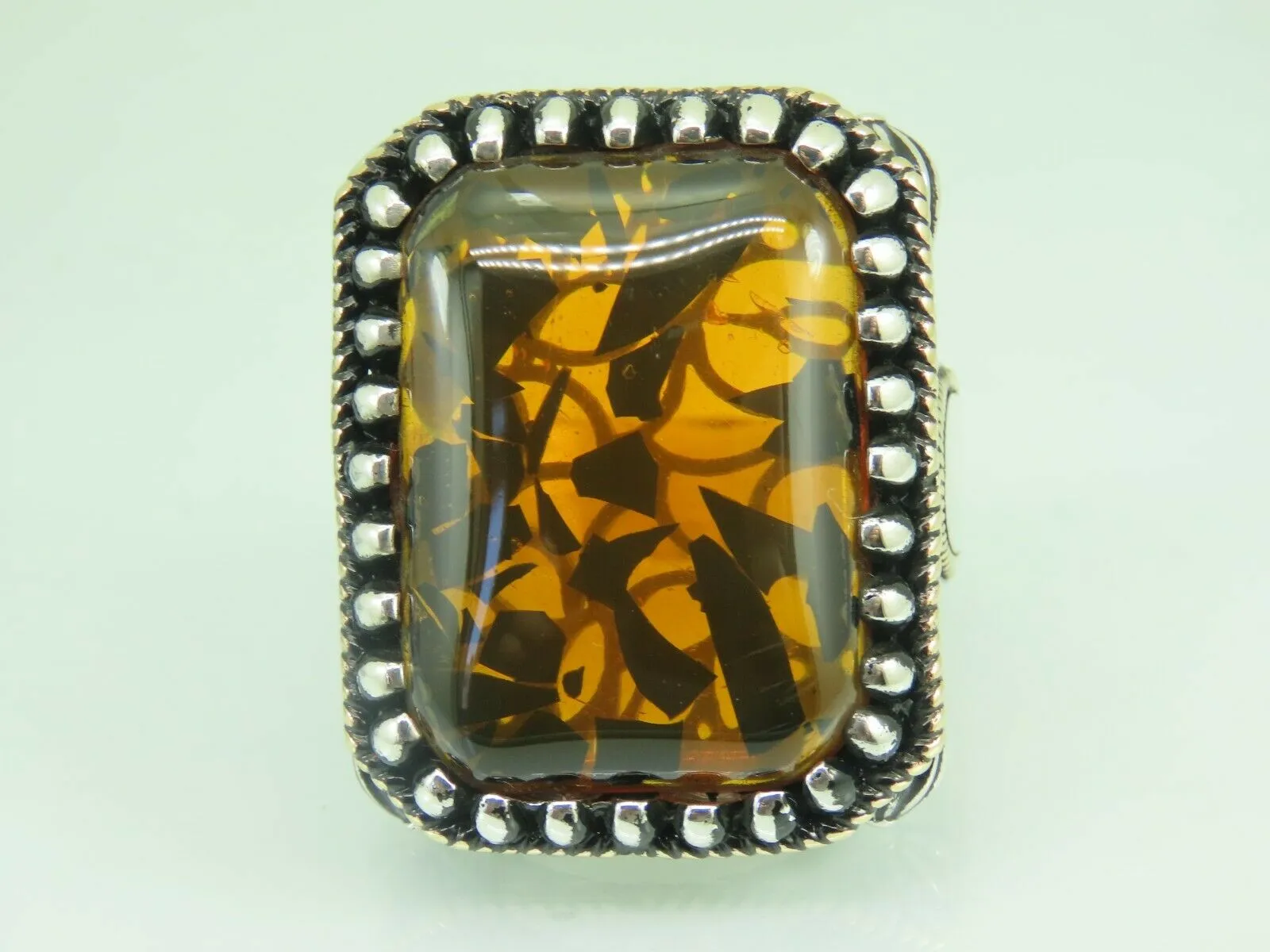 Turkish Handmade Jewelry 925 Sterling Silver Amber Stone Mens Rings