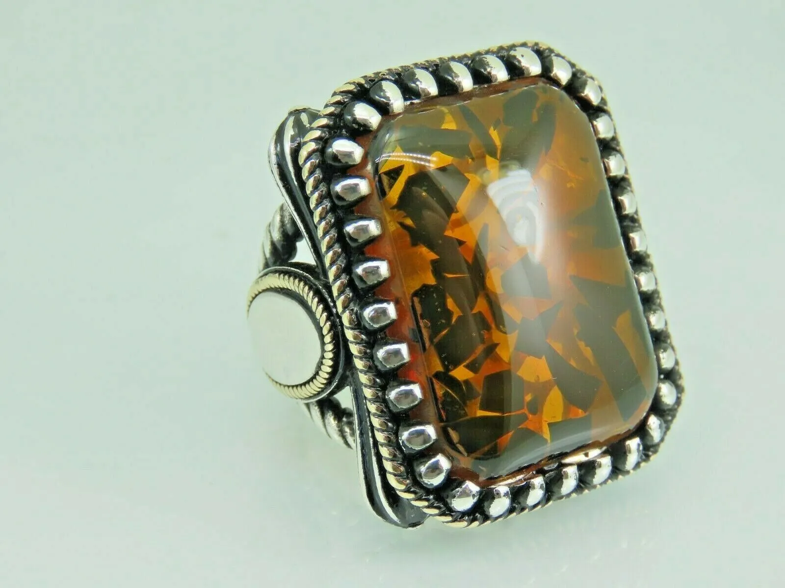 Turkish Handmade Jewelry 925 Sterling Silver Amber Stone Mens Rings