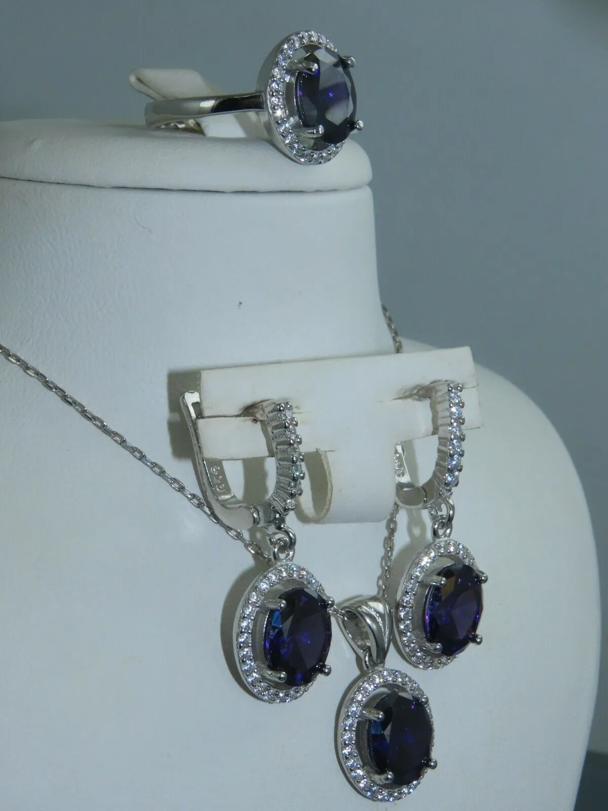 Turkish Handmade Jewelry 925 Sterling Silver Amethyst Stone Women's Earrings, Pendant & Ring Jewelry Set