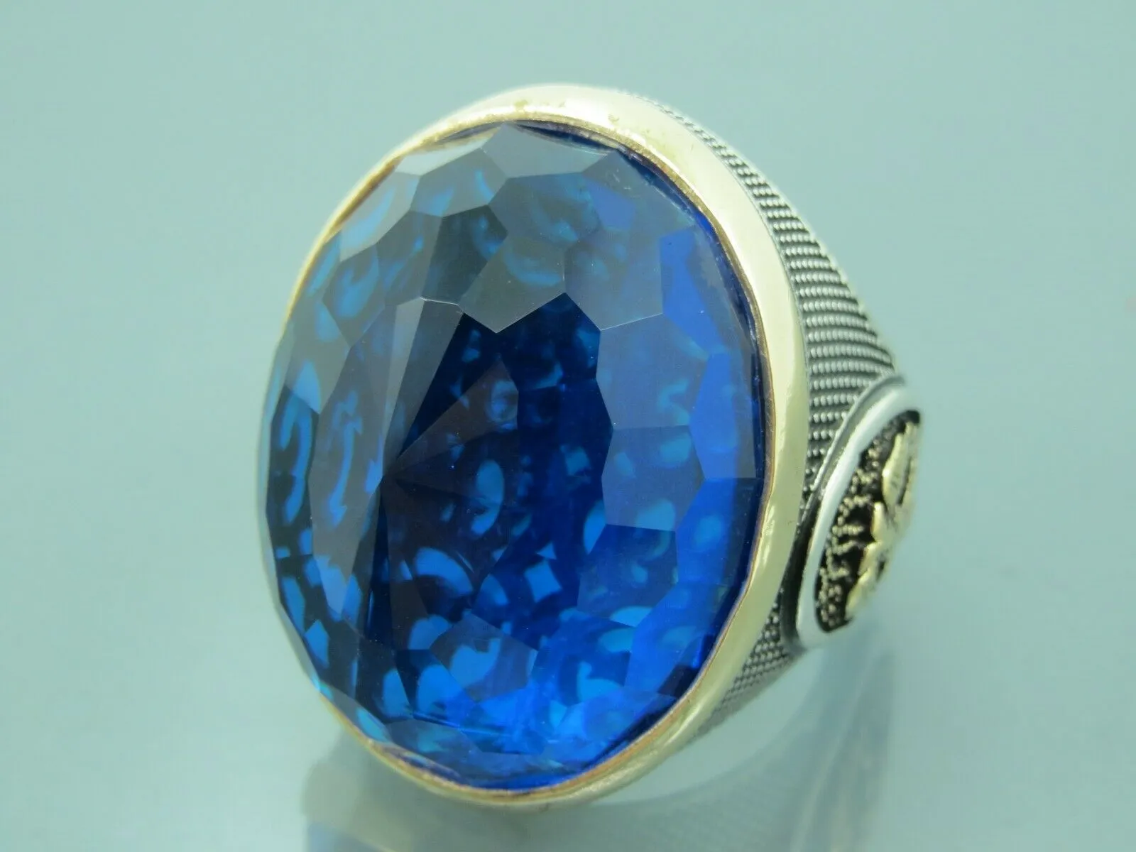 Turkish Handmade Jewelry 925 Sterling Silver Aquamarine Stone Mens Rings