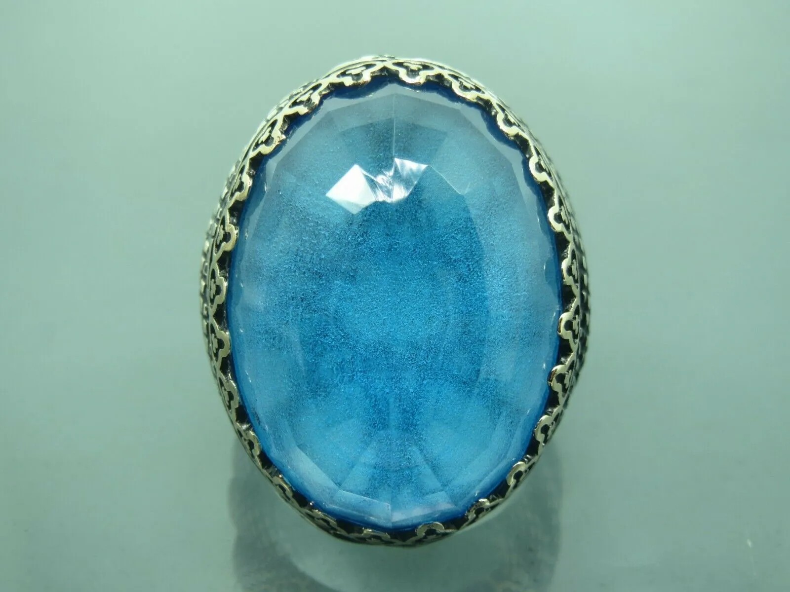 Turkish Handmade Jewelry 925 Sterling Silver Aquamarine Stone Mens Rings