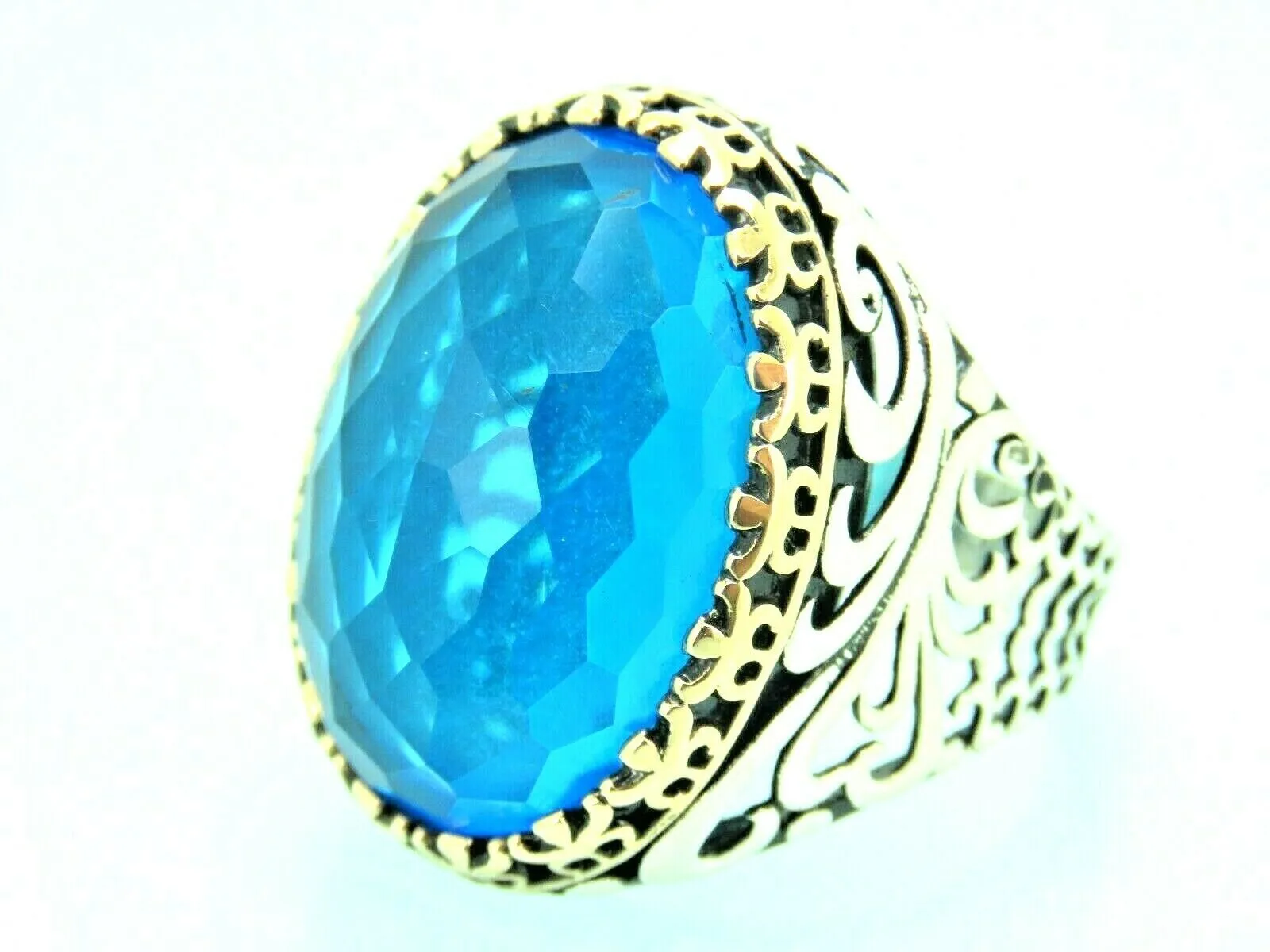 Turkish Handmade Jewelry 925 Sterling Silver Aquamarine Stone Mens Rings