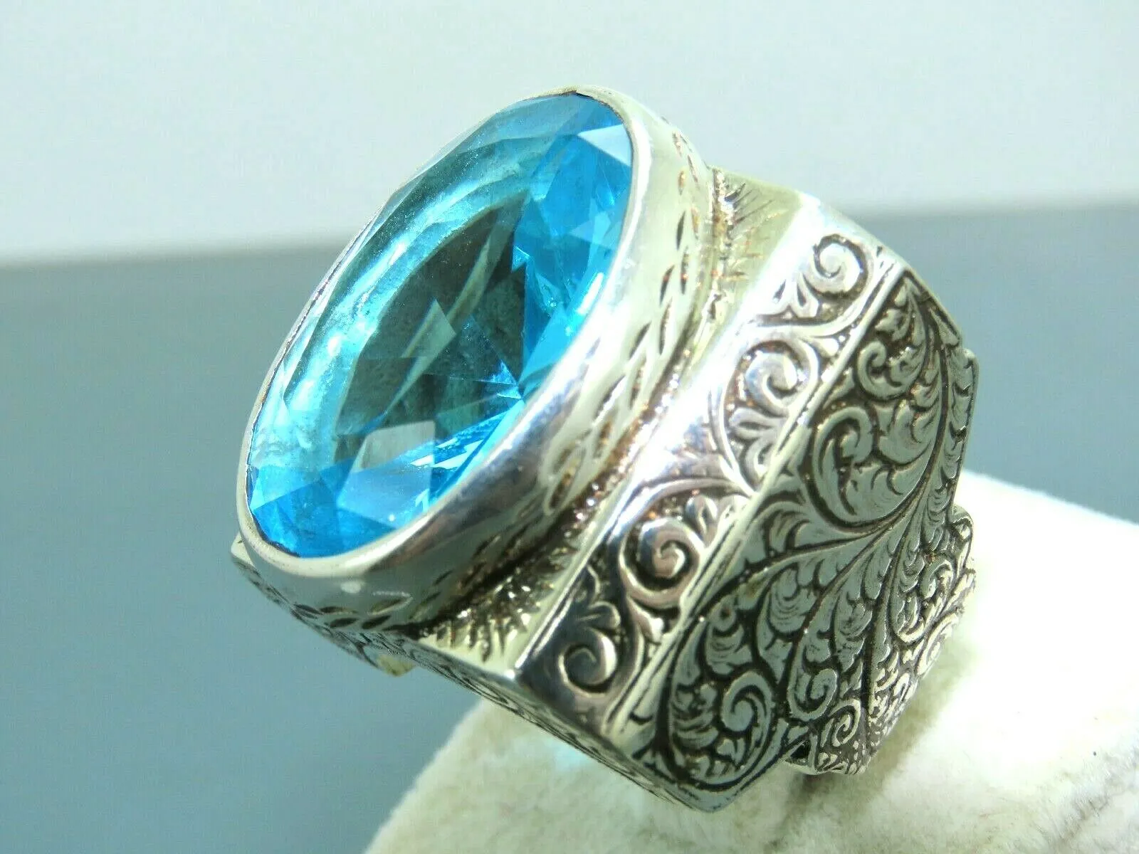 Turkish Handmade Jewelry 925 Sterling Silver Aquamarine Stone Mens Rings