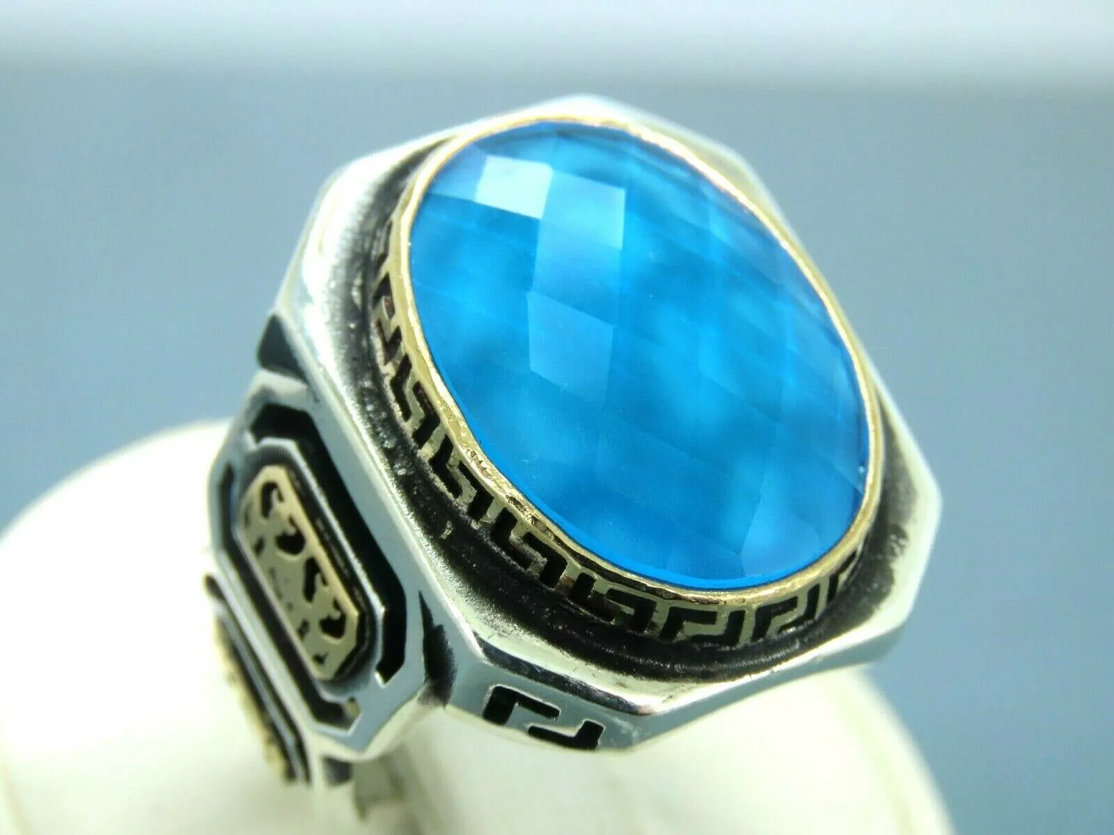 Turkish Handmade Jewelry 925 Sterling Silver Aquamarine Stone Mens Rings