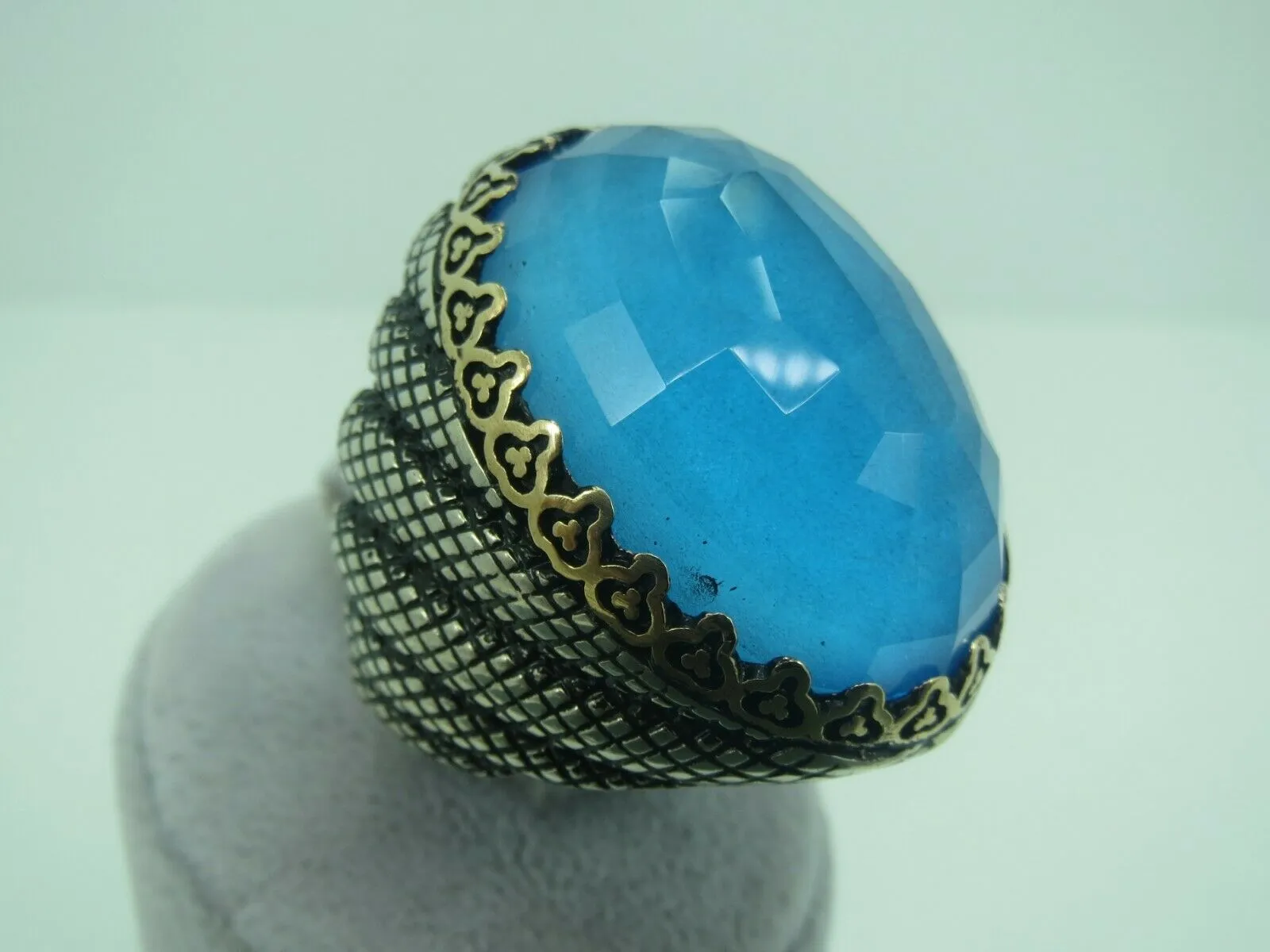 Turkish Handmade Jewelry 925 Sterling Silver Aquamarine Stone Mens Rings