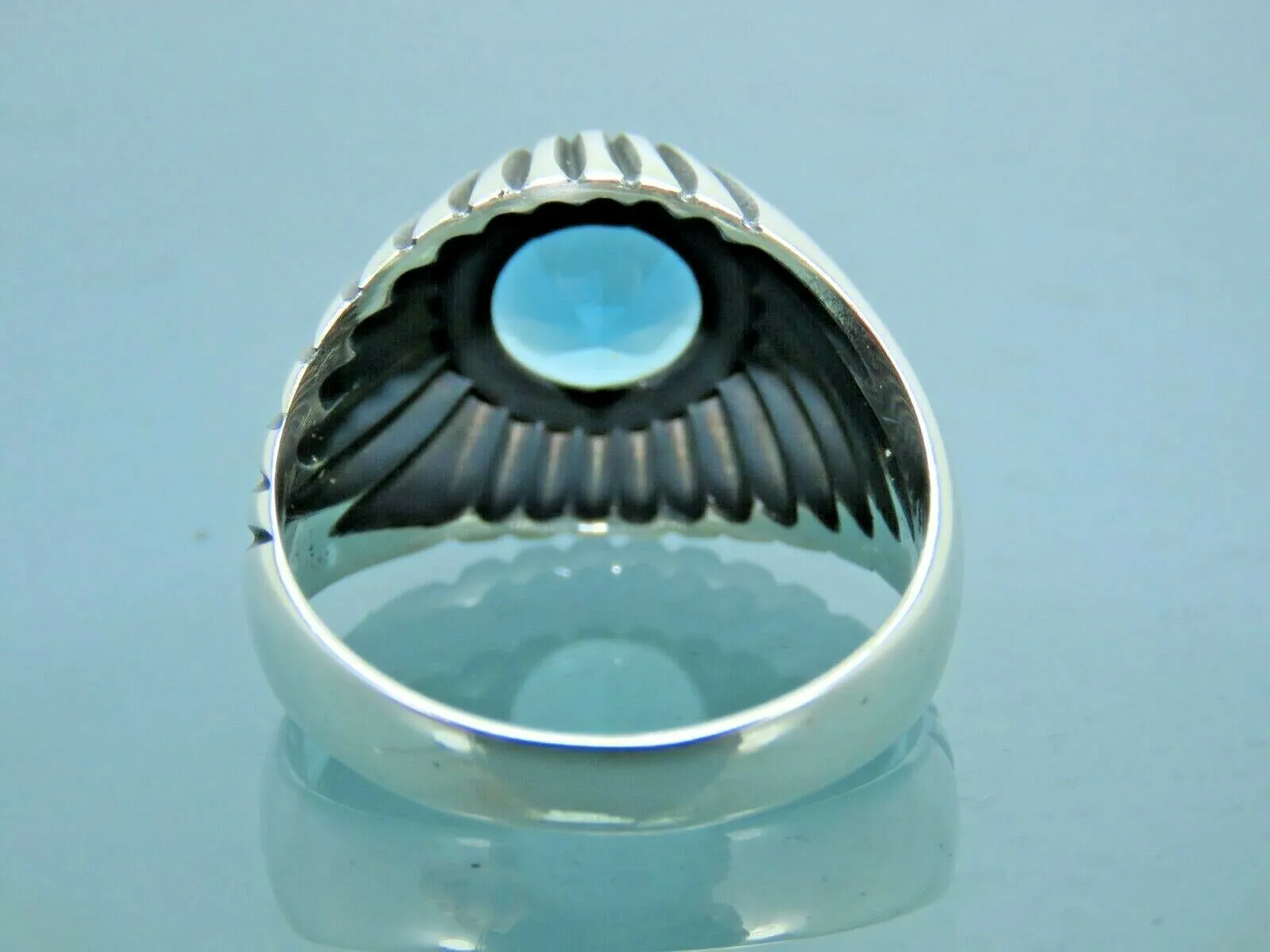 Turkish Handmade Jewelry 925 Sterling Silver Aquamarine Stone Mens Rings