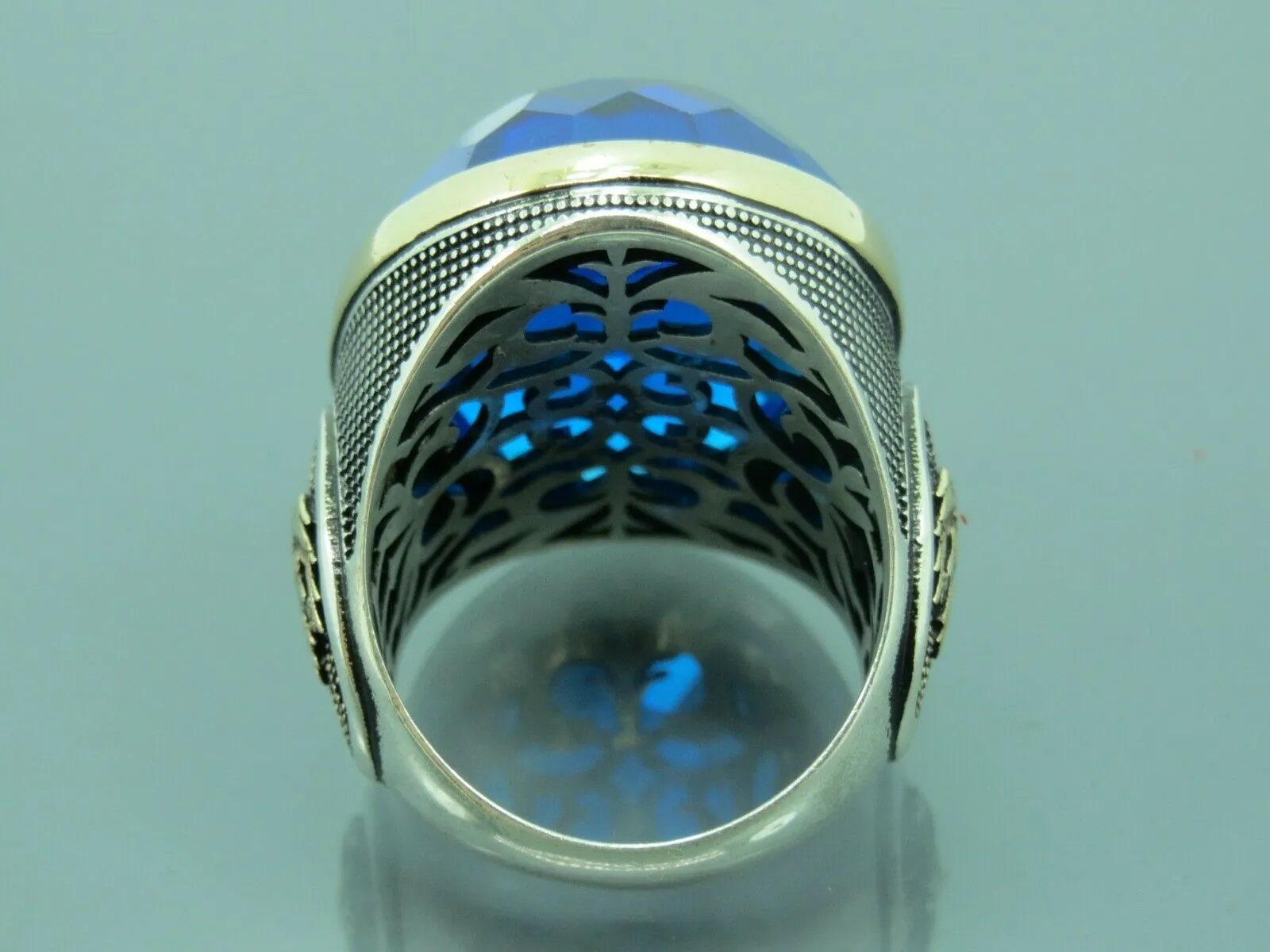 Turkish Handmade Jewelry 925 Sterling Silver Aquamarine Stone Mens Rings