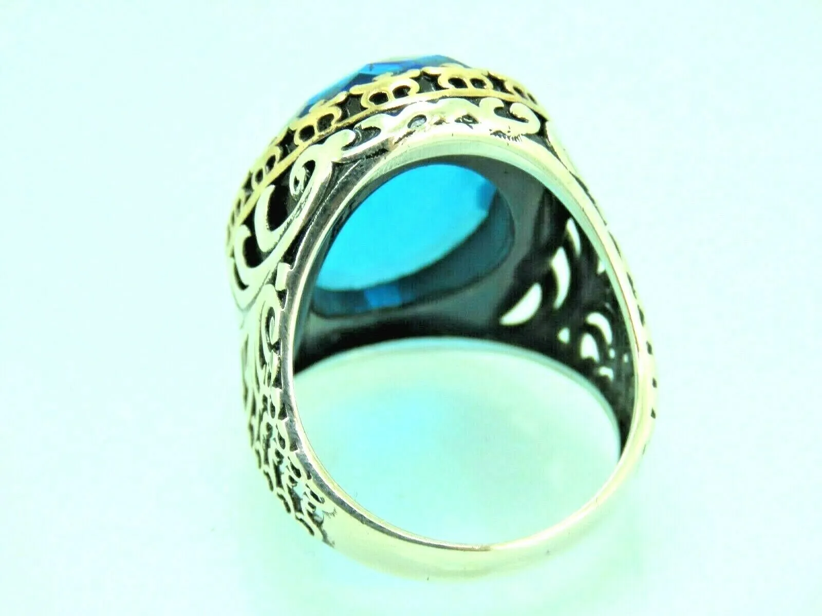 Turkish Handmade Jewelry 925 Sterling Silver Aquamarine Stone Mens Rings