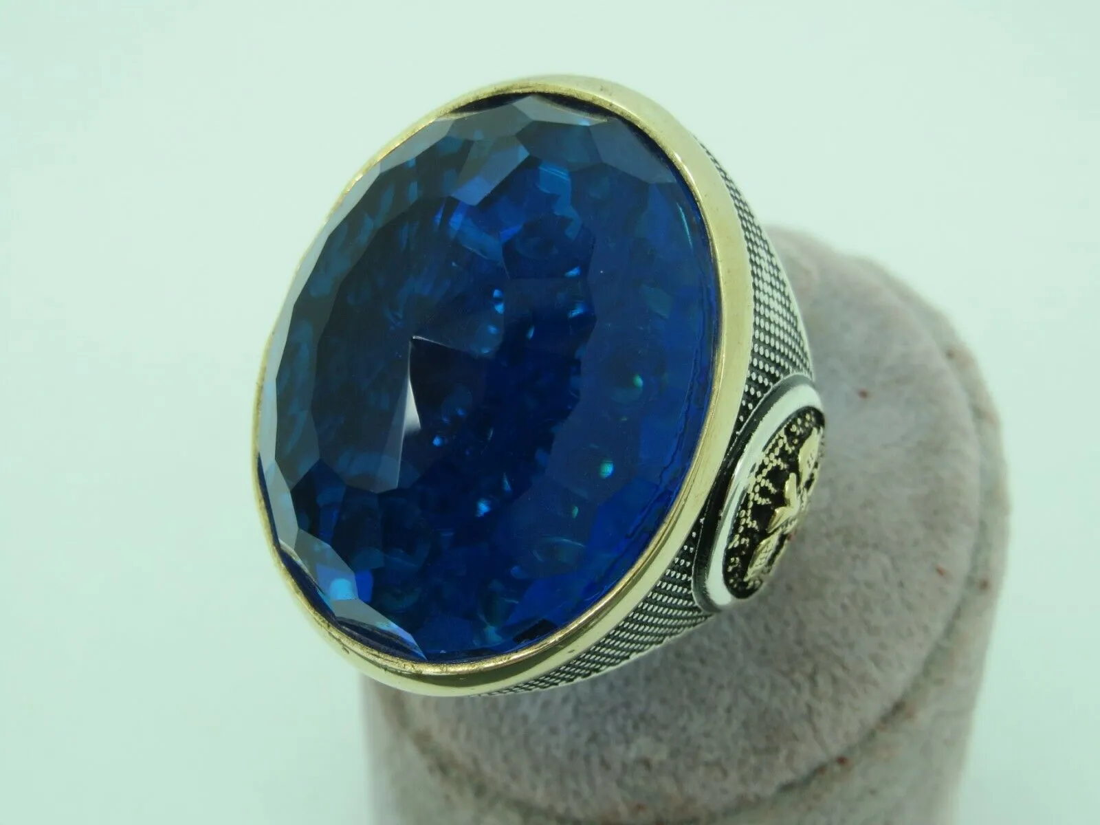 Turkish Handmade Jewelry 925 Sterling Silver Aquamarine Stone Mens Rings