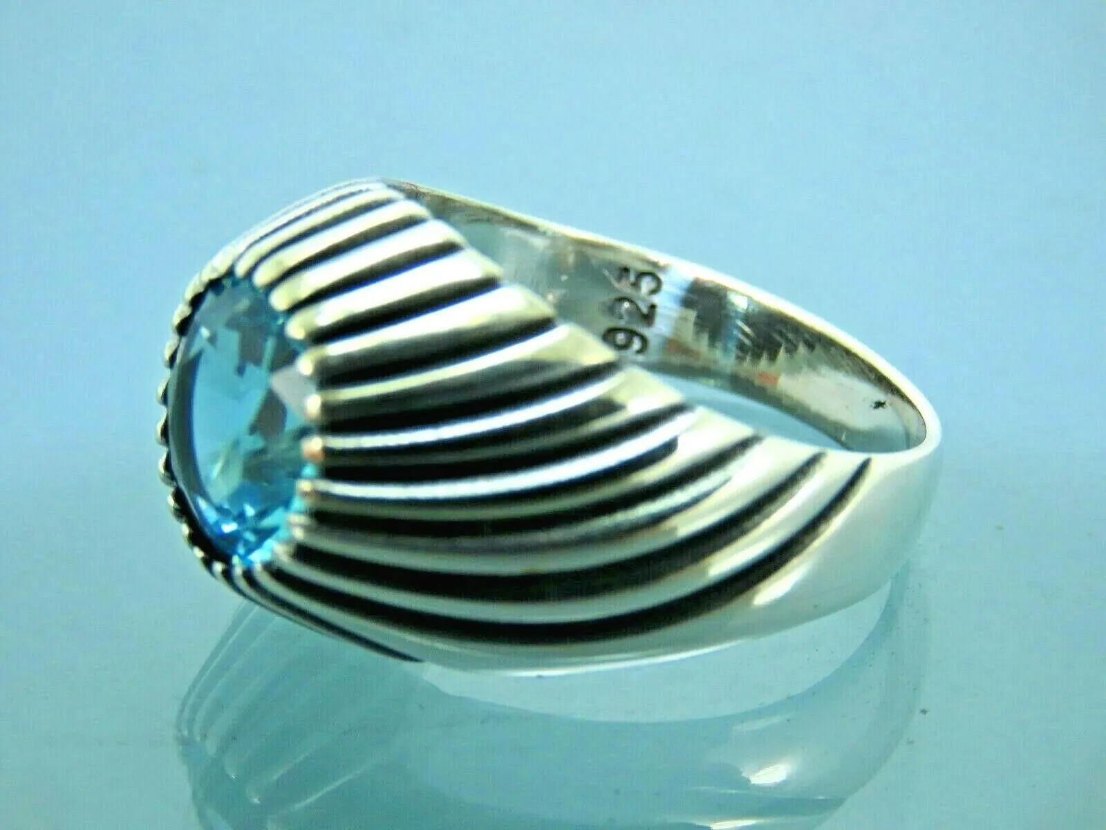 Turkish Handmade Jewelry 925 Sterling Silver Aquamarine Stone Mens Rings