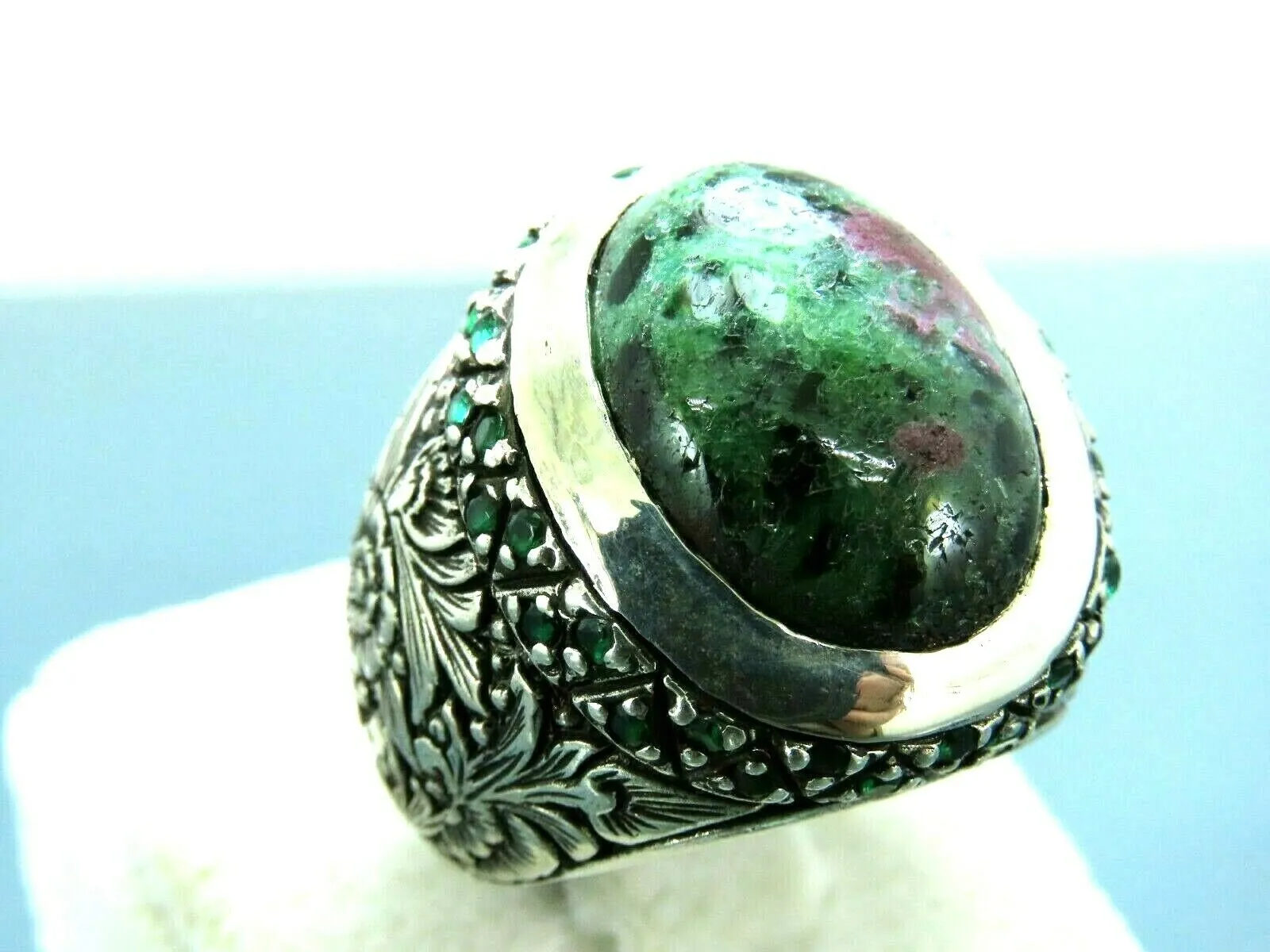 Turkish Handmade Jewelry 925 Sterling Silver Bloodstone Mens Rings