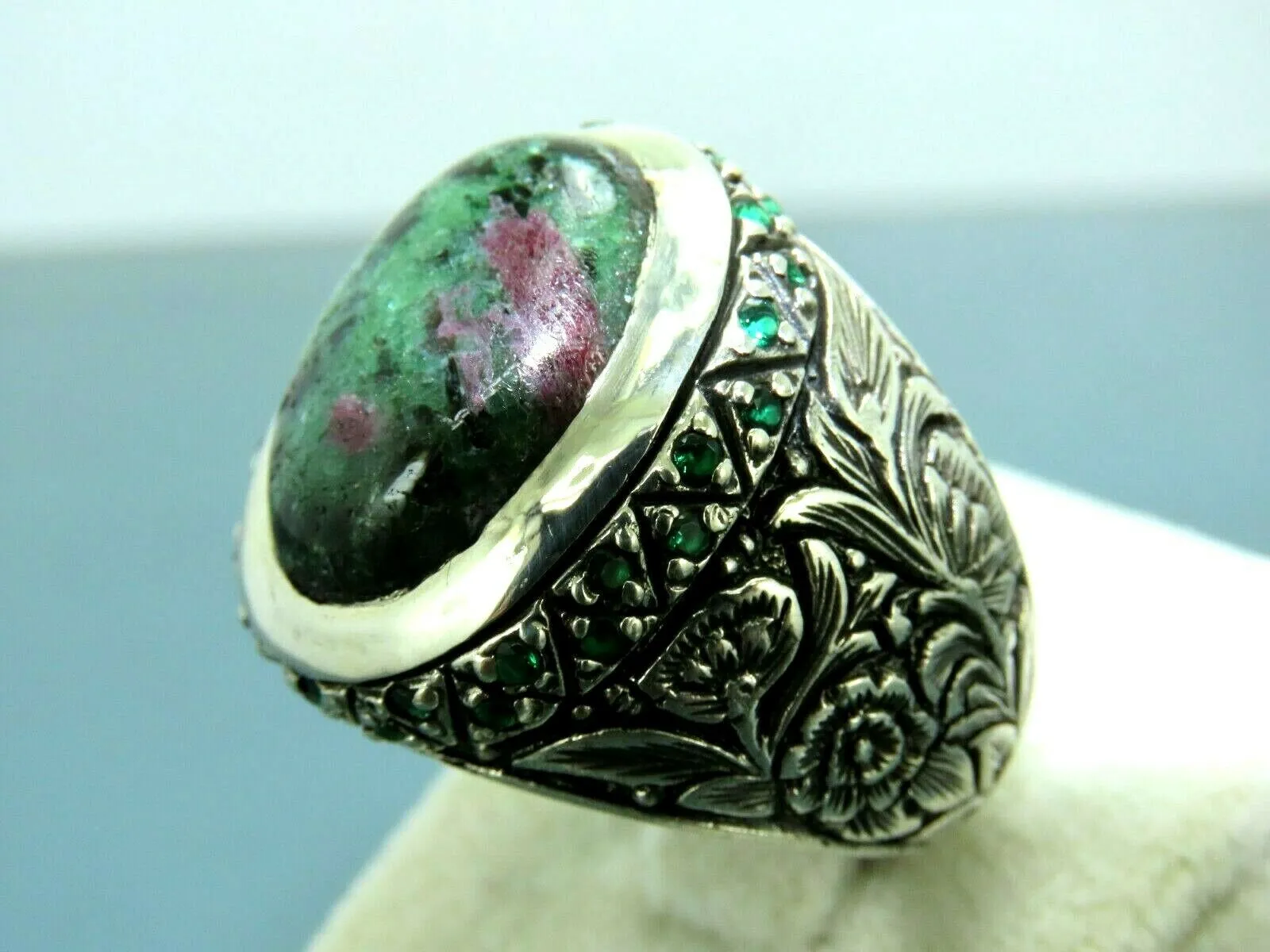 Turkish Handmade Jewelry 925 Sterling Silver Bloodstone Mens Rings