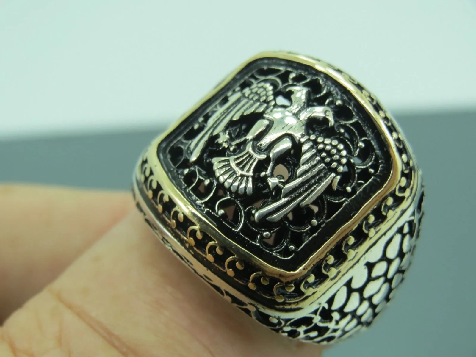 Turkish Handmade Jewelry 925 Sterling Silver Eagle Desing Mens Rings