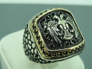 Turkish Handmade Jewelry 925 Sterling Silver Eagle Desing Mens Rings