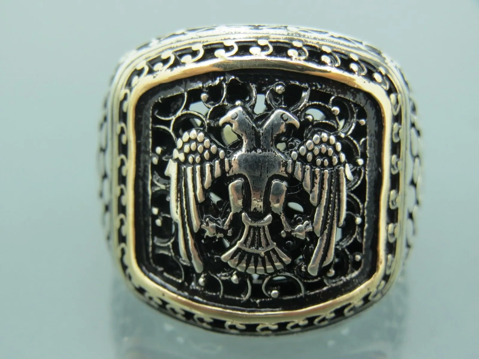 Turkish Handmade Jewelry 925 Sterling Silver Eagle Desing Mens Rings