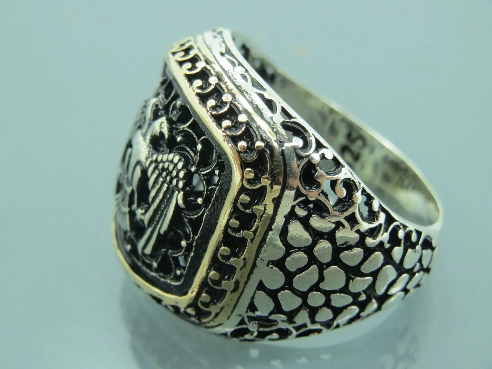 Turkish Handmade Jewelry 925 Sterling Silver Eagle Desing Mens Rings