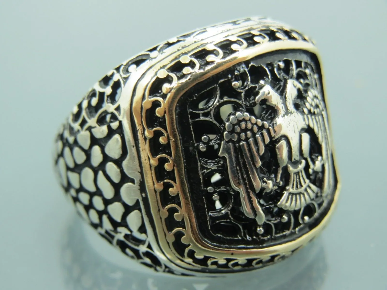 Turkish Handmade Jewelry 925 Sterling Silver Eagle Desing Mens Rings