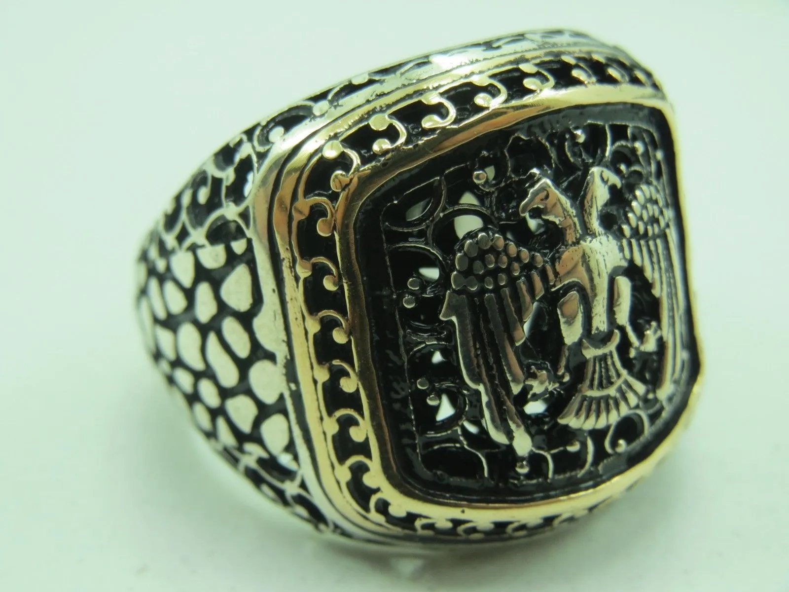 Turkish Handmade Jewelry 925 Sterling Silver Eagle Desing Mens Rings