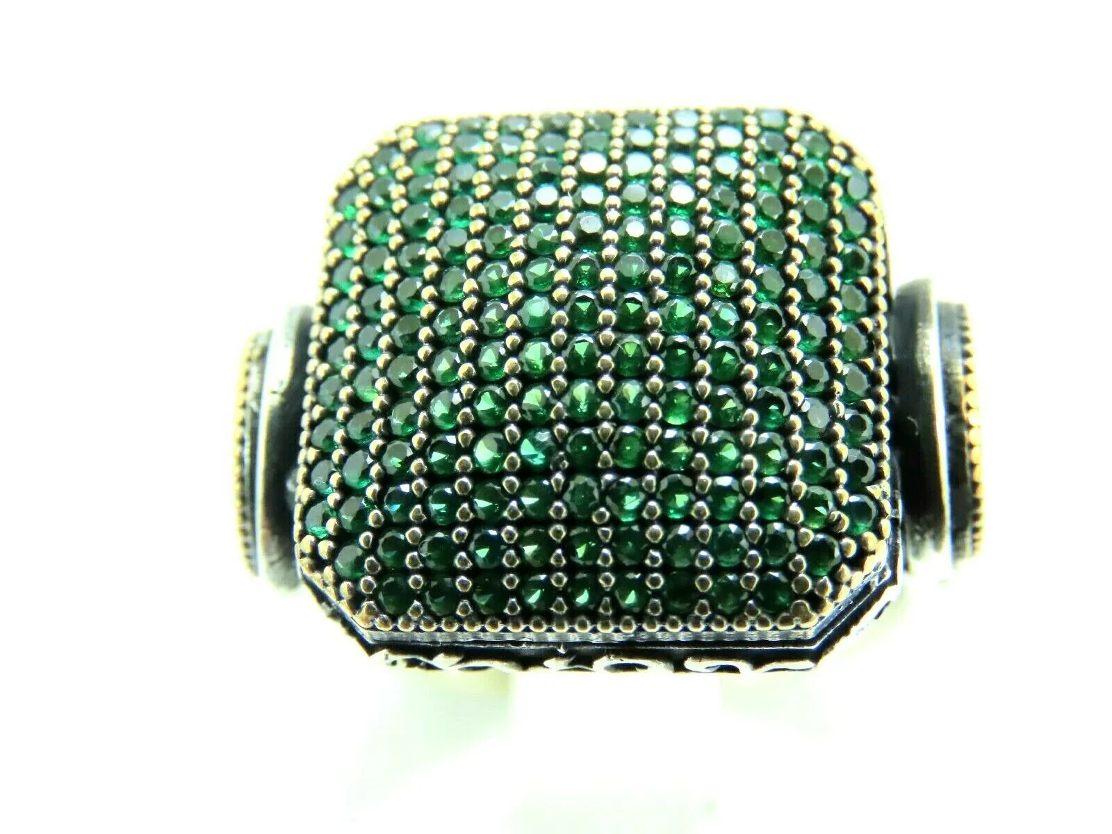 Turkish Handmade Jewelry 925 Sterling Silver Emerald Stone Men's Ring