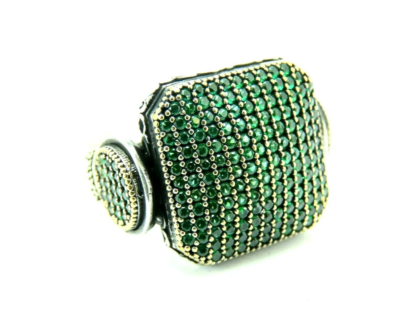 Turkish Handmade Jewelry 925 Sterling Silver Emerald Stone Men's Ring