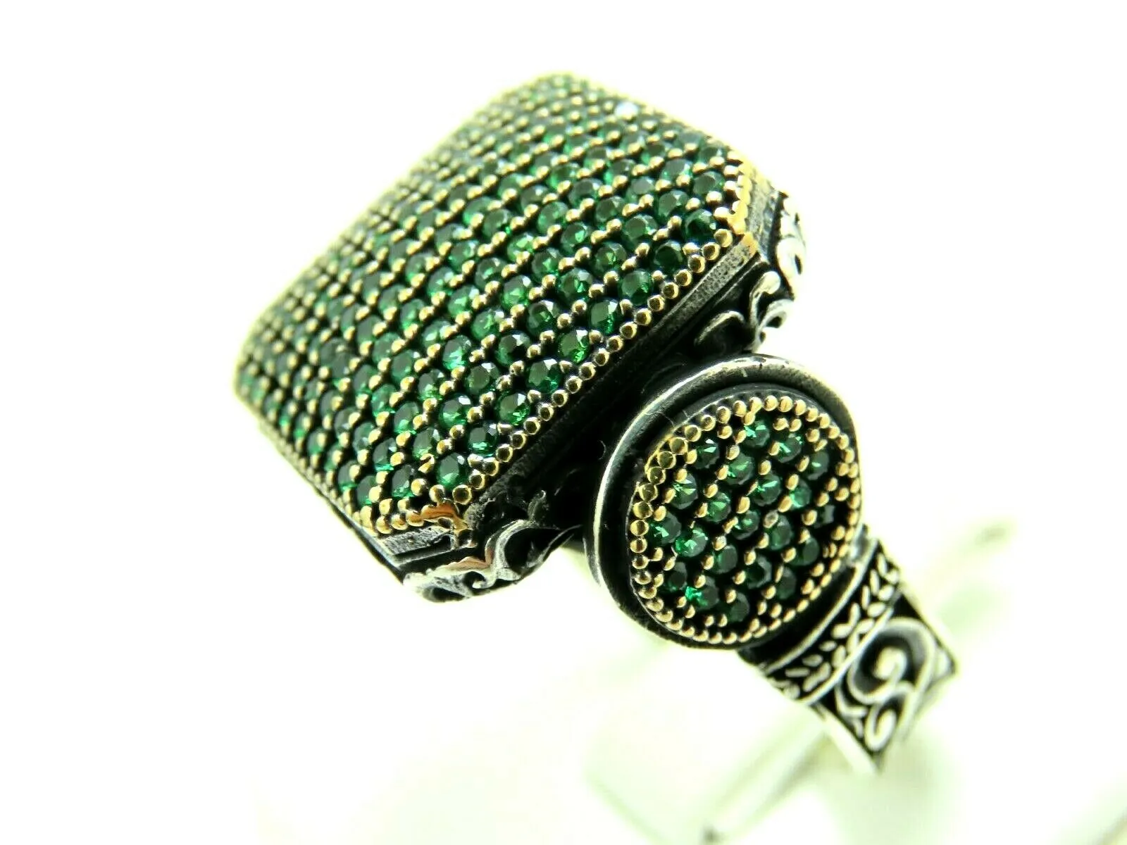 Turkish Handmade Jewelry 925 Sterling Silver Emerald Stone Men's Ring