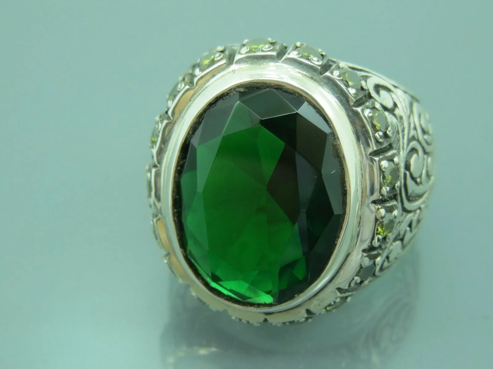 Turkish Handmade Jewelry 925 Sterling Silver Emerald Stone Mens Rings