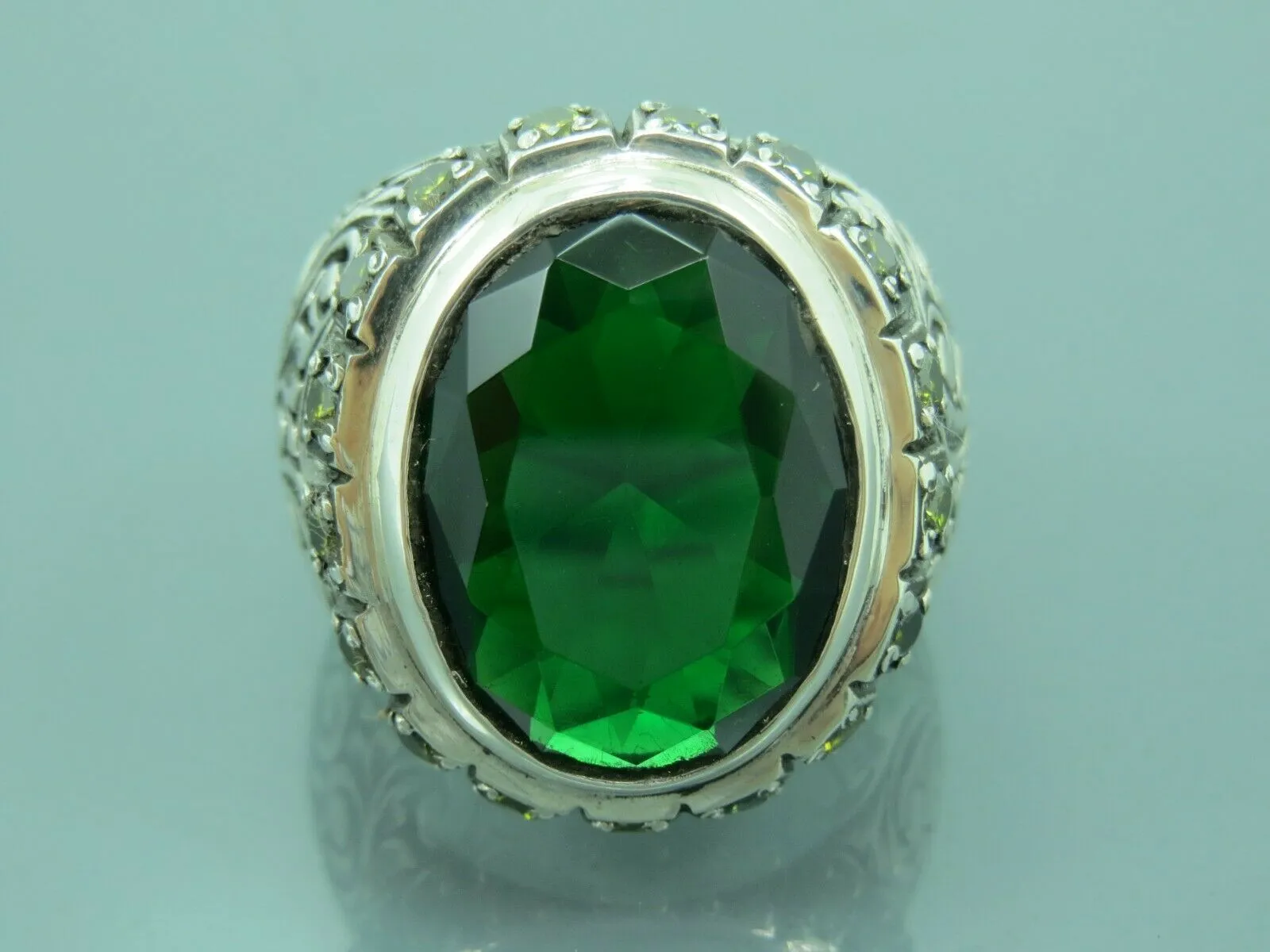 Turkish Handmade Jewelry 925 Sterling Silver Emerald Stone Mens Rings