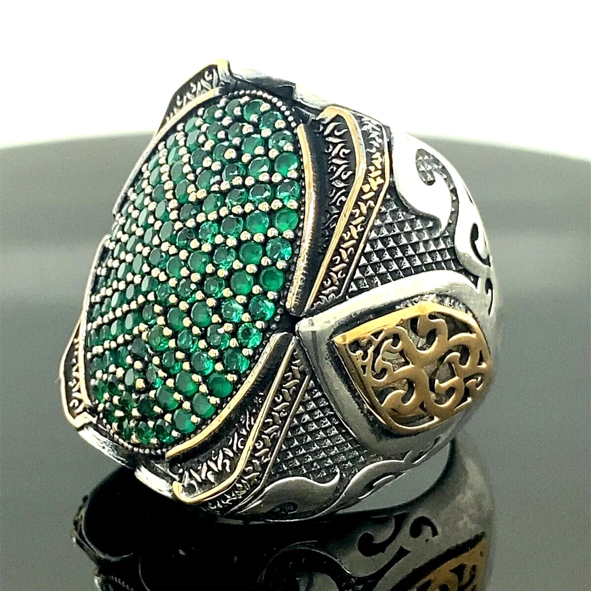 Turkish Handmade Jewelry 925 Sterling Silver Emerald Stone Mens Rings