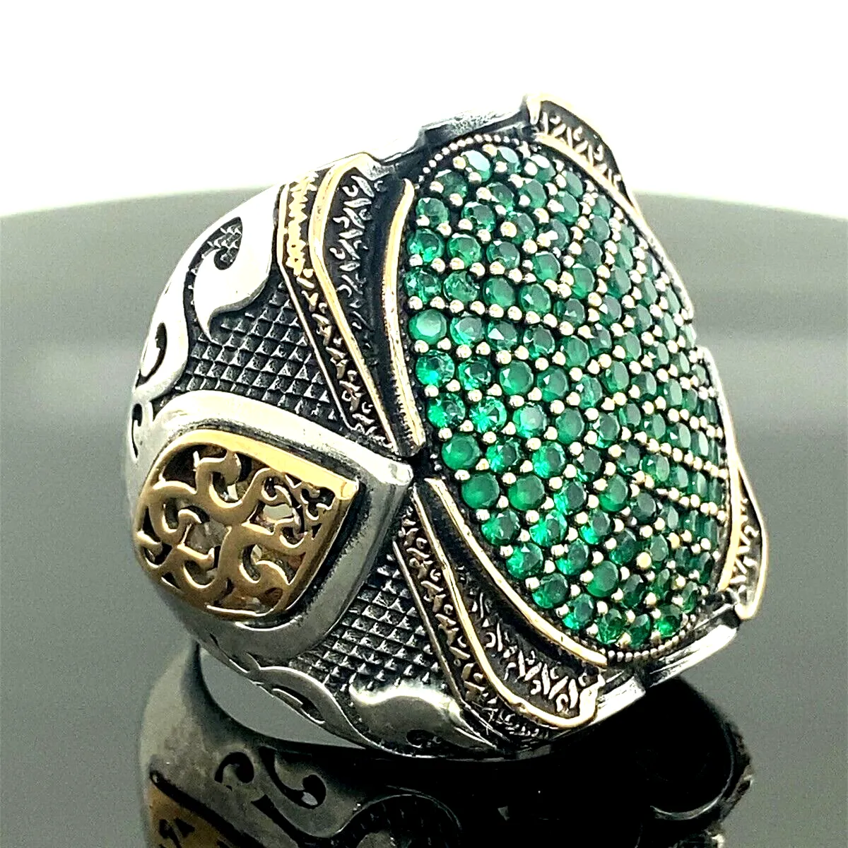 Turkish Handmade Jewelry 925 Sterling Silver Emerald Stone Mens Rings