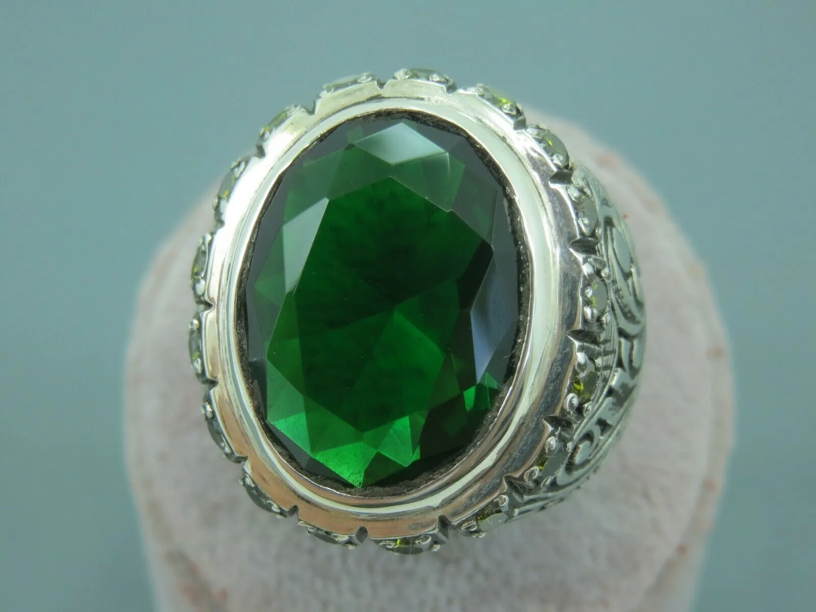 Turkish Handmade Jewelry 925 Sterling Silver Emerald Stone Mens Rings