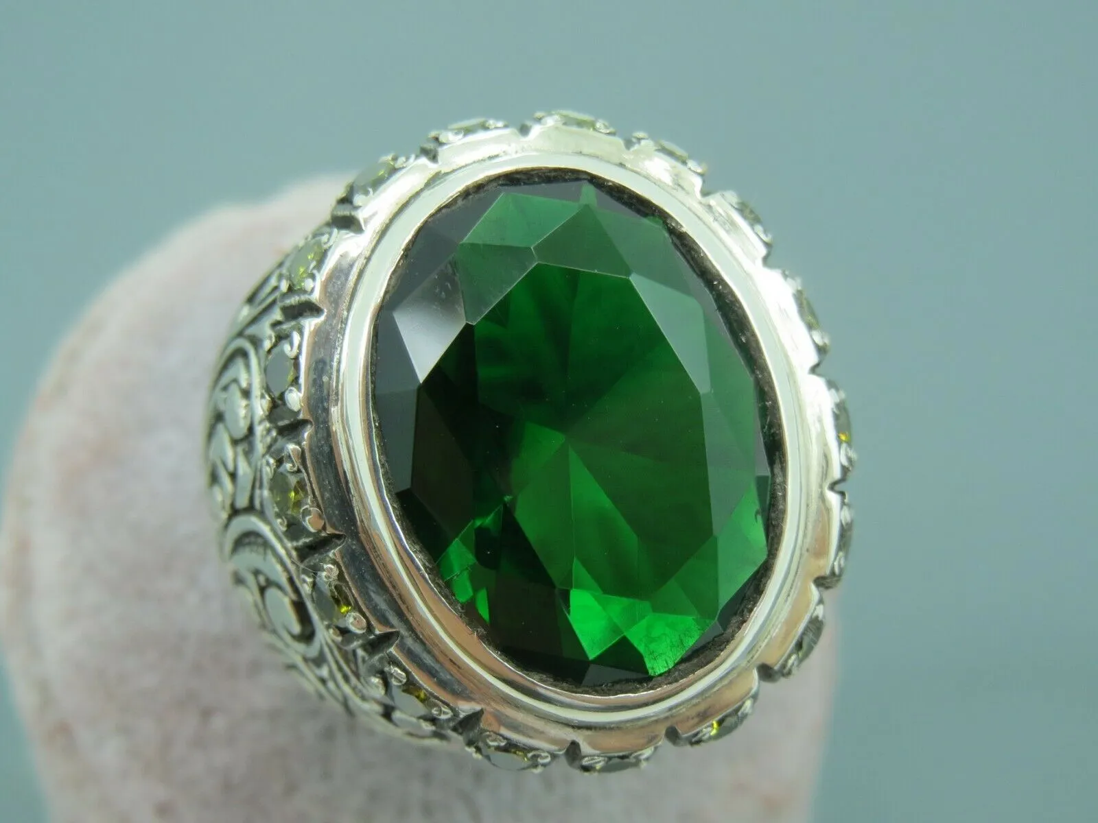 Turkish Handmade Jewelry 925 Sterling Silver Emerald Stone Mens Rings