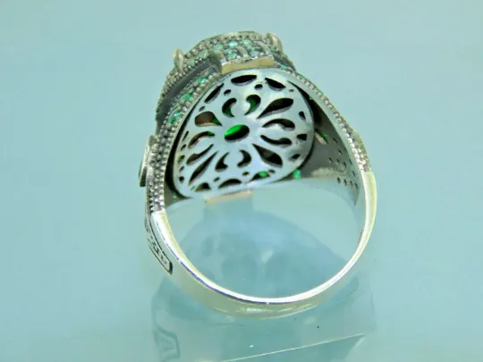 Turkish Handmade Jewelry 925 Sterling Silver Emerald Stone Mens Rings