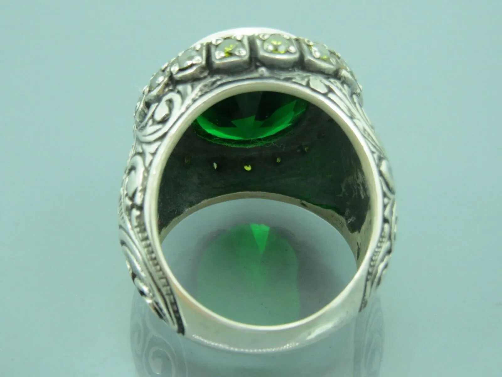Turkish Handmade Jewelry 925 Sterling Silver Emerald Stone Mens Rings
