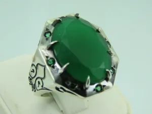 Turkish Handmade Jewelry 925 Sterling Silver Emerald Stone Mens Rings