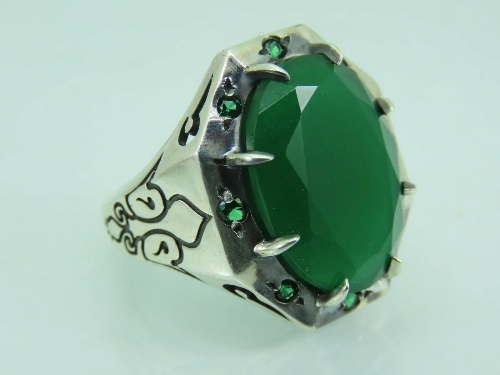 Turkish Handmade Jewelry 925 Sterling Silver Emerald Stone Mens Rings