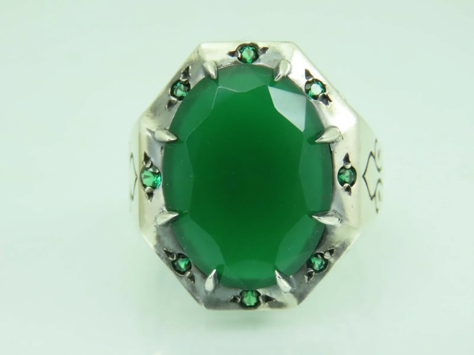 Turkish Handmade Jewelry 925 Sterling Silver Emerald Stone Mens Rings