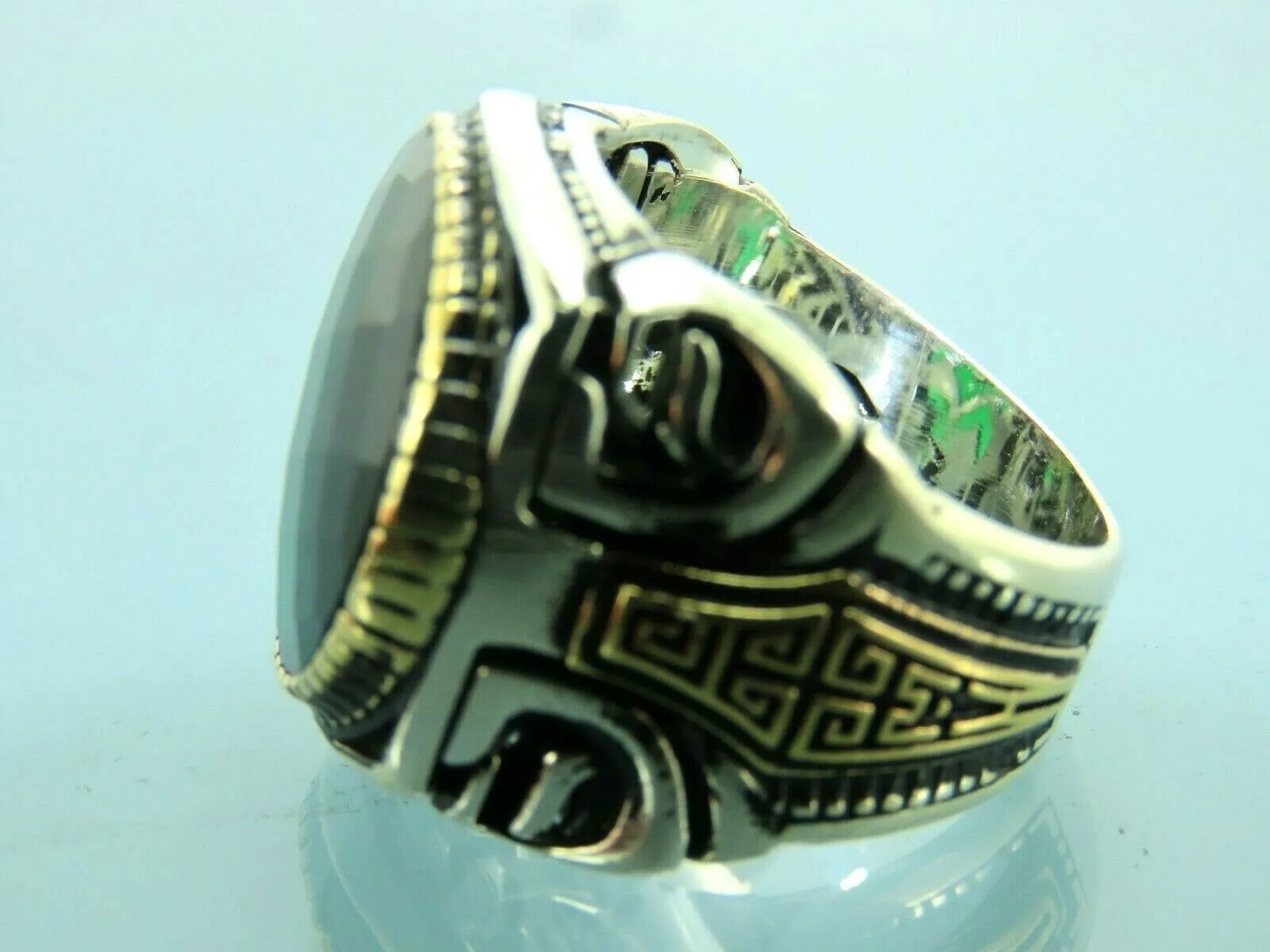 Turkish Handmade Jewelry 925 Sterling Silver Emerald Stone Mens Rings